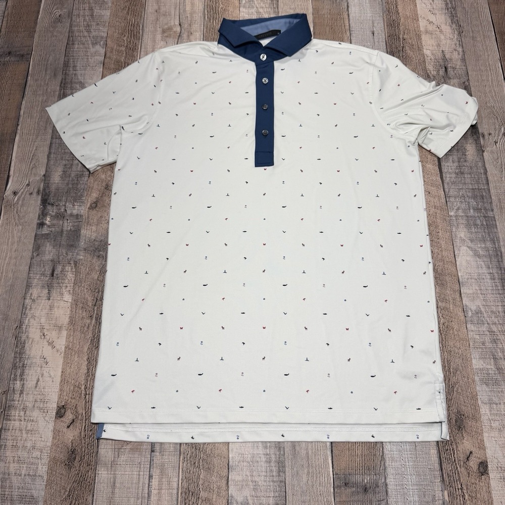 Greyson Performance Polo Golf Shirt Mens M White Wolf Abstract Animal Print